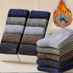 Men's Thick Warm Socks, 5 Pairs, Daily Solid Color Knee-High Winter Men’s Socks, Thermal Insulated Cold Weather Boot Socks, Classic Soft Material Hand-Wash Only for Shoes and Fashion
