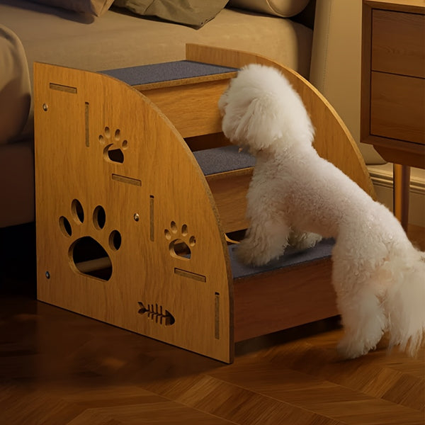 Sturdy Wooden Pet Stairs with Soft Steps - Non-Slip Dog ladder, Portable pet staircase with, for Small, Medium, Large Dogs - Ideal for Beds, Couches, Crate - Easy to Clean & Space-Saving Design for Home or Travel