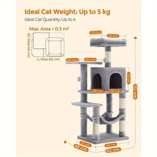 Multi-Level Cat Tree, Cat Tower Condo With 4 Scratching Posts, Hammock, Cave, Toys