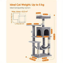 Multi-Level Cat Tree, Cat Tower Condo With 4 Scratching Posts, Hammock, Cave, Toys