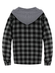 2pcs Men's New York Fashion Trendy Plaid Shirt Hoodie, Plaid Pullover Sweatshirt Flannel Hoodie
