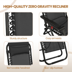 Costoffs 2PCS Zero Gravity Chair Foldable Patio Chair Outdoor, 65cm/72cm Lounge Camping Chair with Unfixed Padded Pillow/Armrest/Footrest, Black/Beige/Grey/Navy Blue for Outdoor Use Only