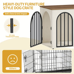 Dog Crate Furniture, 68cm Wooden Dog Crate, Indoor Kennel for Small Dogs, End Side Table Animal Crates, Anti-Chew, Anti-Escape, Arched Door Design, White Brown