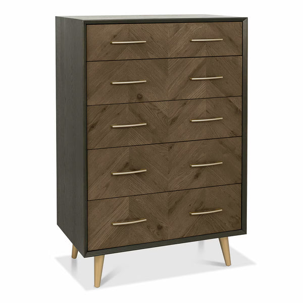 Bentley Designs Sienna Fumed Oak & Peppercorn 5 Drawer Chest of Drawers