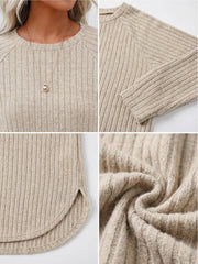 Ladies' Basic Long-Sleeve Sweater, Loose-Fit Top with Elegant Crew Neck.
