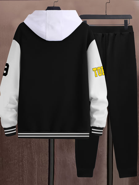 Men's Fashion Casual 69 Set - Color Block Campus Style Jacket - A-69 Letter Print - Excludes Innerwear and Hat - Xingfan OBM