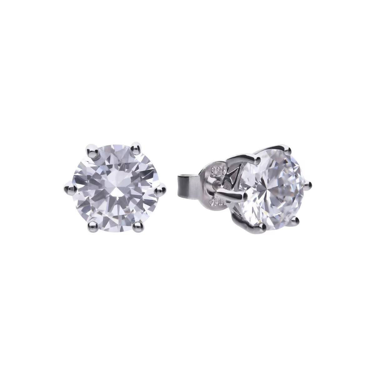 Diamonfire Sterling Silver Six Claw Cubic Zirconia Stud Earrings