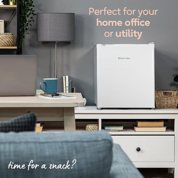 Russell Hobbs Table Top Larder Mini Fridge 40L Capacity, Quiet Running 39DB, Reversible Door, 0 to 8 Degrees Manual Temperature Control, White RHTTLF2E1W