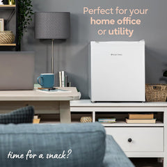 Russell Hobbs Table Top Larder Mini Fridge 40L Capacity, Quiet Running 39DB, Reversible Door, 0 to 8 Degrees Manual Temperature Control, White RHTTLF2E1W