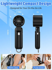 Handheld Fan, 100-Speed Portable Mini Fan with 12800 RPM Strong Airflow, Foldable 4-In-1 Personal Fan for Travel, Beach & Office, USB-C Rechargeable, Lightweight & Quiet (Black)