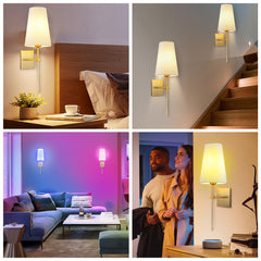 Wall lamp, LED wall lamp, dimmable wall lamp (non-hardwired fixture), controllable bulb, modern linen shade bedroom hallway wall lamp