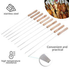 Mini 12pcs Reusable Stainless Steel Metal BBQ Skewers with Metal & Wooden Handle, Barbecue Sticks Brochettes Safe Grill Tools for BBQ, Family Gathering, Cocktail, Party Essential, Friends, Outdoor Kebab 29.5cm