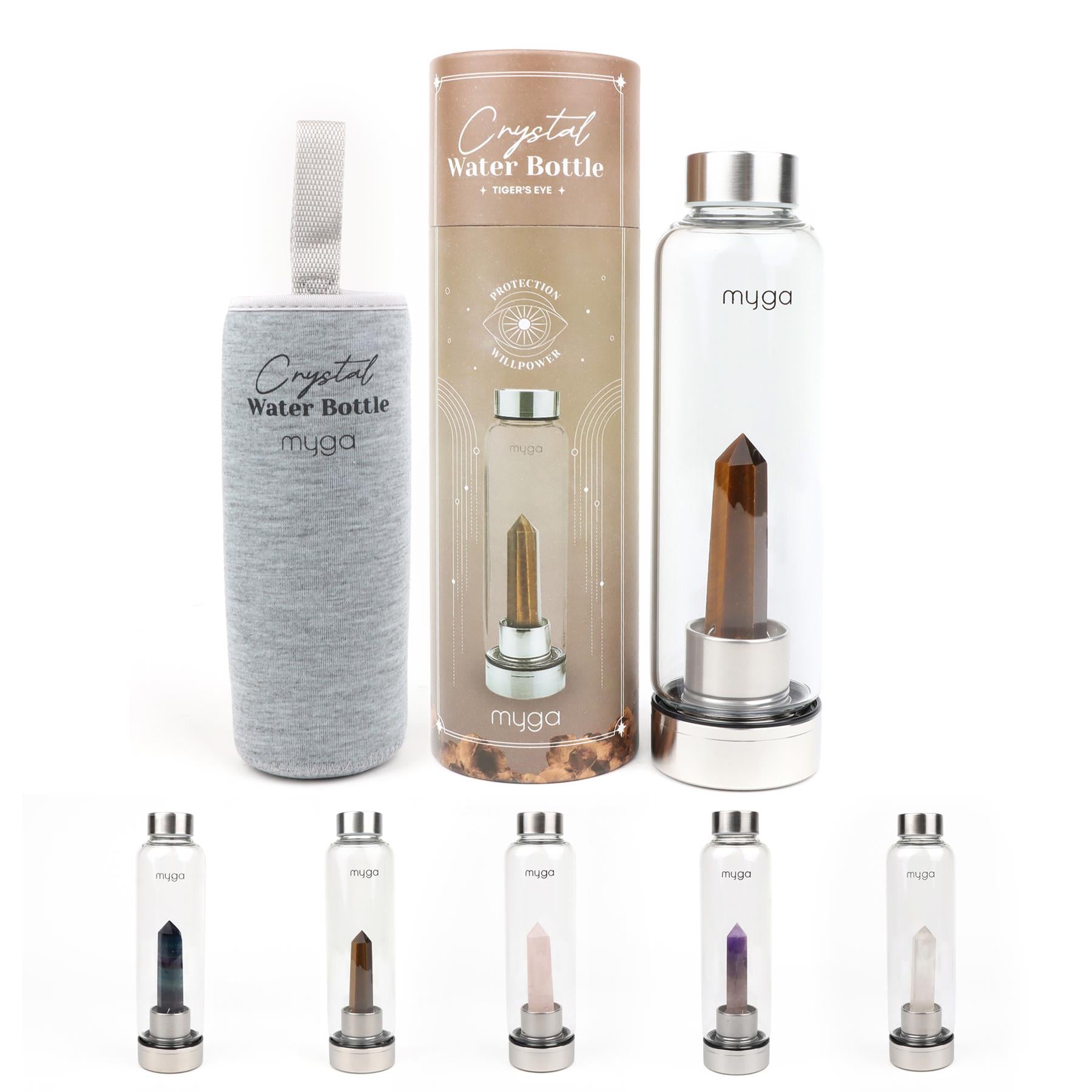 Crystal-Infused Water Bottle – 7200ml Premium Steel & Glass Hydration Bottle with Natural Healing Stones for Stress Relief, Mental Clarity & Spiritual Wellness