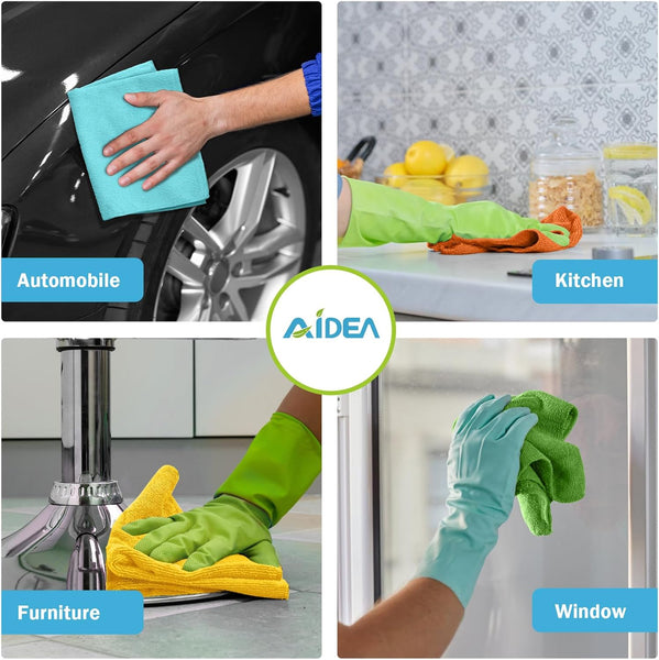 AIDEA Microfibre Cloth Pack of 8, Multifunctional Reusable Cleaning Cloths, Lint Free Streak Free Washable Cloth Duster for House, Kitchen, Car, Motorbike, Windows 30 X 30 Cm