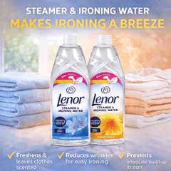 2 x Lenor Steamer & IRONING Water - 1 x SPRING AWAKENING, 1 x SUMMER BREEZE, Fabric Care Liquid for Steam Irons, Garment Steamers & Clothing Refreshing