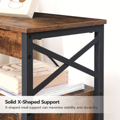 X-shaped Bedside Table with Charging Station | 2 USB Ports, 2 AC Outlets, 2 Drawers, Rustic Brown, 38 x 28 x 60 cm, HOOBRO
