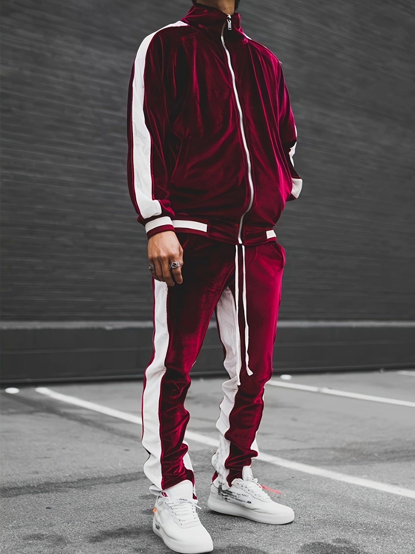 Men'S Velour Tracksuit Sweatsuit Set Jogging Suits Full Zip Casual Jackets Pants 2pcs Outfit Athletic Workout