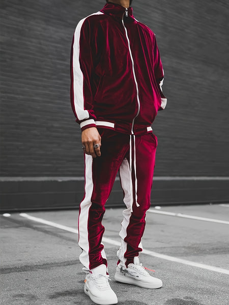 Men'S Velour Tracksuit Sweatsuit Set Jogging Suits Full Zip Casual Jackets Pants 2pcs Outfit Athletic Workout