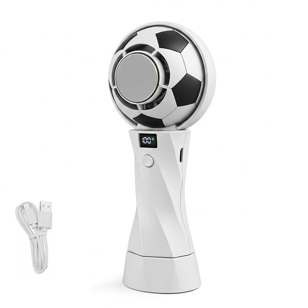 Portable Football Design Handheld Fan, USB Rechargeable Mini Fan, High-Velocity Portable USB Cooling Fan with Digital Display, Mini Soccer Desk Fan for Sports & Travel