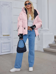 Women's Winter Casual Warm Padded Coat with Fashionable Double Hood and Windproof Cuffs