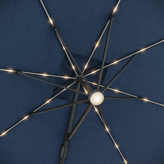 Seasons Sentry 10Ft (3M) Square 2-Tier LED Solar Cantilever Umbrella with Rolling Base in Blue