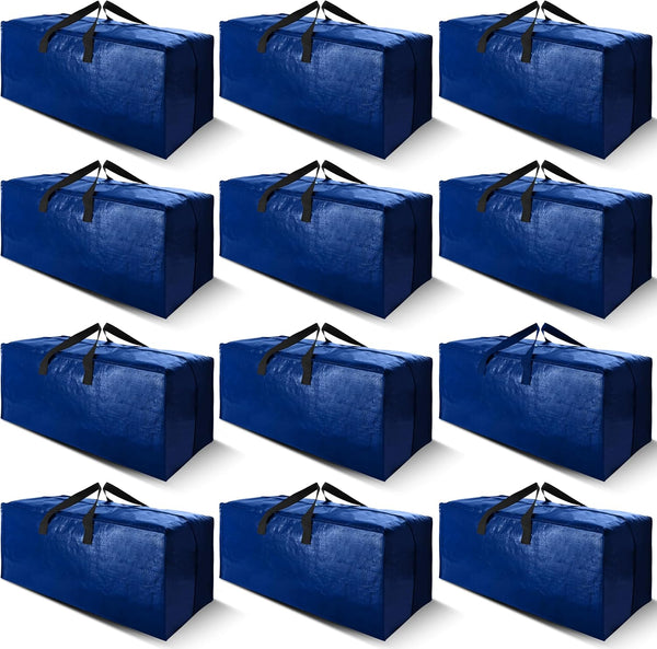 Cosy Family 4 Pack Heavy Duty Extra Large Moving Bags with Backpack Straps - Strong Handles & Zippers, Storage Totes for Space Saving, Fold Flat, Alternative to Moving Box (X-Large-Set of 4, Blue)