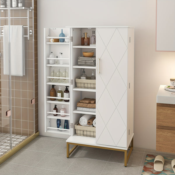 129.54cm Kitchen Cupboard Pantry with Doors And Adjustable Shelves, White Storage Cupboard, Freestanding Storage Cabinet for Kitchen, Living Room And Dining Room Kitchen Organizers And Storage