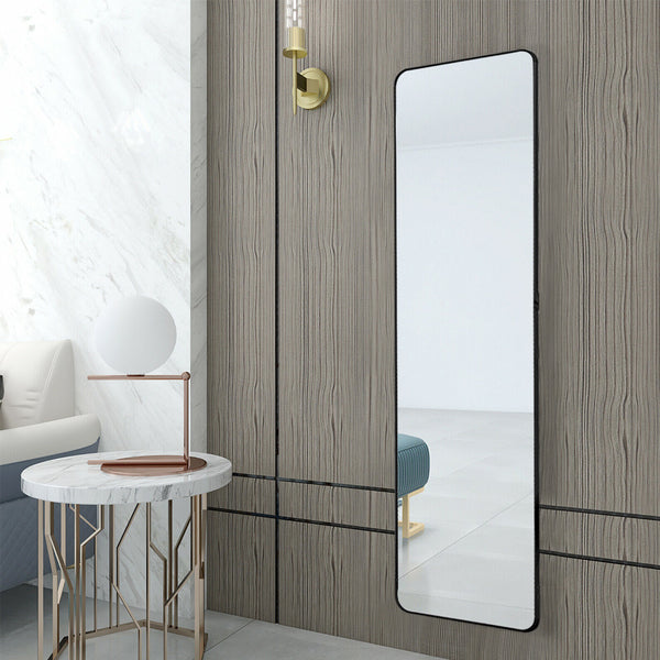 Full Length Mirror 147x37cm Aluminium Alloy Standing/Wall Rectangular Floor Mirror for Bedroom, Hallway & Dressing Room Lean, Hang or Mount (Black)