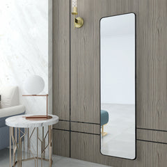 Full Length Mirror 147x37cm Aluminium Alloy Standing/Wall Rectangular Floor Mirror for Bedroom, Hallway & Dressing Room Lean, Hang or Mount (Black)