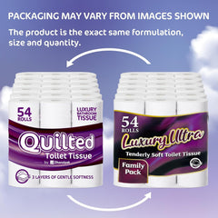 54 Rolls of 3-Ply Premium Quilted Toilet Paper | Generous Length per Roll | Luxuriously Soft, Strong & Highly Absorbent Toilet Tissue