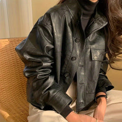 Casual Bag Cover for Women Suitable for Spring, Summer, And Autumn, a Long-Sleeved Retro Motorcycle Jacket Featuring a Three-Dimensional Effect And a Stand-Up Collar Design, Along with a Long-Sleeved Cardigan Top for Women