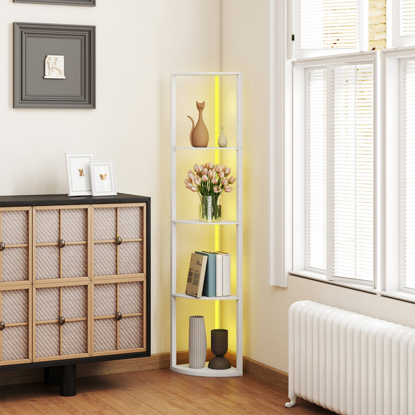 LED Floor Lamp with Shelves, 5-Tier Dimmable Standing Lamp with Adjustable Brightness and Foot Switch, Modern Corner Display Shelf Unit for Living Room Bedroom Office
