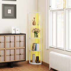LED Floor Lamp with Shelves, 5-Tier Dimmable Standing Lamp with Adjustable Brightness and Foot Switch, Modern Corner Display Shelf Unit for Living Room Bedroom Office
