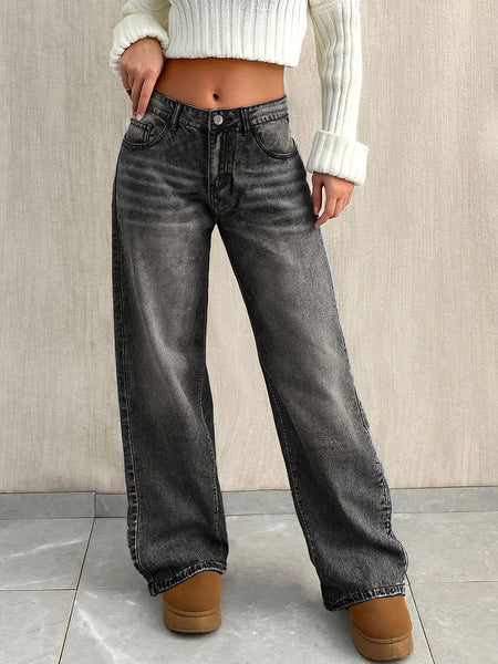 Women'S Y2K Street Style Straight Leg Jeans for Winter - Casual Denim Pants for in Retro Vintage Blue