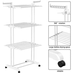 4 Tier Large Clothes Airer with Wings, Retractable Folding Drying Rack with Wheels for Indoor & Outdoor Use, 190 × 64 × 170 cm, Grey