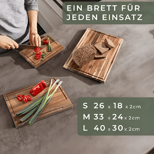 Acacia Wood Chopping Board Set of Four (Three Chopping Boards And One Stand); Thick, Solid Acacia Wood Chopping Boards, Suitable for Use in The Kitchen; Wooden Chopping Boards in Various Sizes; Wooden Chopping Boards for Kitchen Use