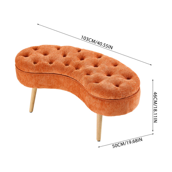 Modern Creative Curved Design Upholstered Storage Bench, Shoe Changing Bench At The Entrance, Living Room Sofa Bench, Bedside Bench in The Bedroom, Large-capacity Storage Long Bench with Natural Wood Legs, Suitable for Entrance, Living Room, and Bedroom,