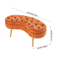 Modern Creative Curved Design Upholstered Storage Bench, Shoe Changing Bench At The Entrance, Living Room Sofa Bench, Bedside Bench in The Bedroom, Large-capacity Storage Long Bench with Natural Wood Legs, Suitable for Entrance, Living Room, and Bedroom,