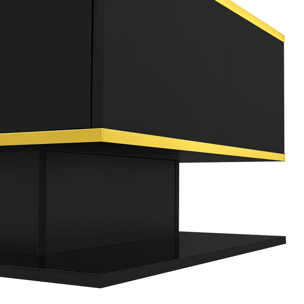 Modern LED Coffee Table, 100Cm High Gloss White Coffee Table, with 3 Drawers And RGB Light Strips, Adjustable Color/Brightness, Gold Edge, PB Board Material, Suitable for Living Room, Bedroom, Lounge, Studio - with a Load-Bearing Capacity of 50Kg And Spac
