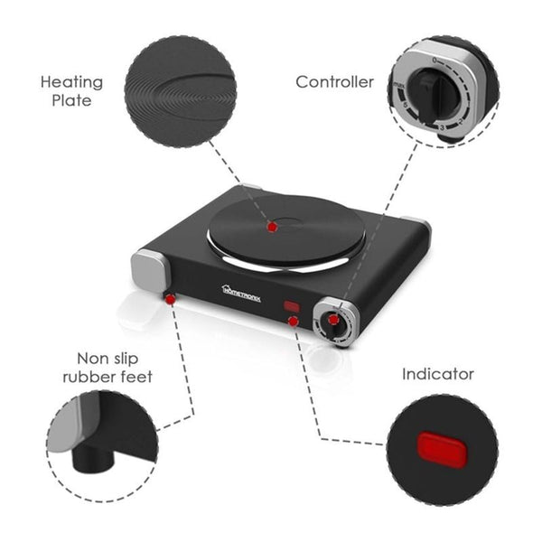 Portable Electric Hot Plate Single Hob, 1500W, Temperature Control, Ring Tabletop Stove for Cooking, Warming, Boiling, Frying – Ideal for Home & Caravan – Black