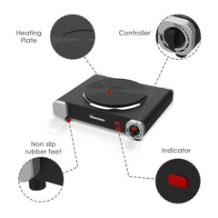 Portable Electric Hot Plate Single Hob, 1500W, Temperature Control, Ring Tabletop Stove for Cooking, Warming, Boiling, Frying – Ideal for Home & Caravan – Black