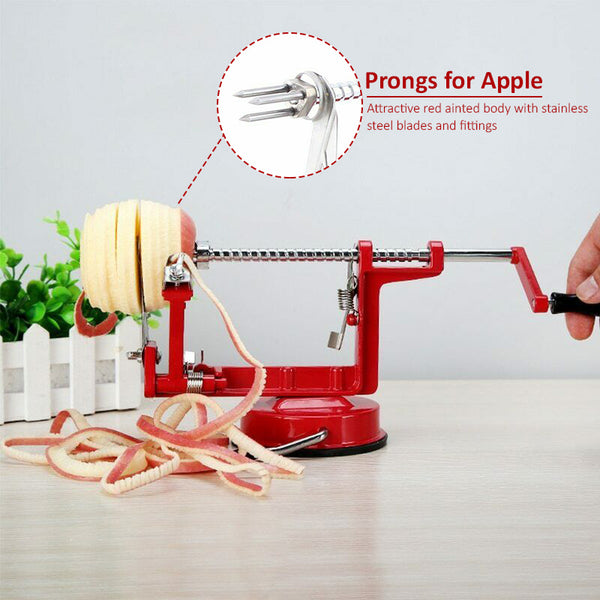 3-in-1 Apple Peeler Slicer Corer Machine Kitchen Potato and Vegetable Machine - Red