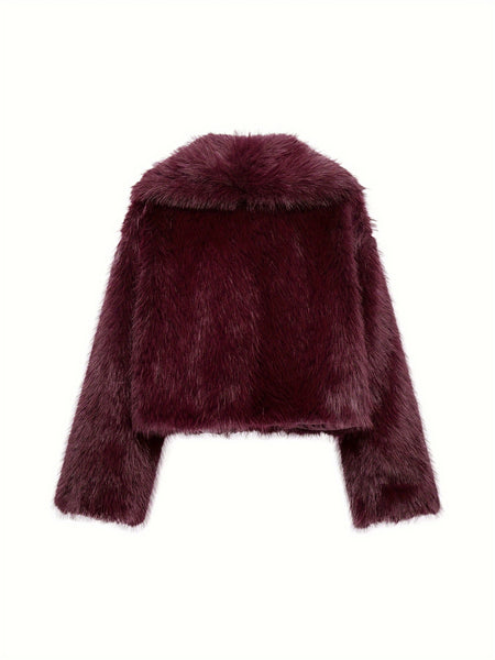 PEACHYZL Women'S Elegant Faux Fur Coat - Thickened Winter Jacket with Plush Lining, Loose Fit Long Sleeve Coat for Fall/Winter, BrownRed/