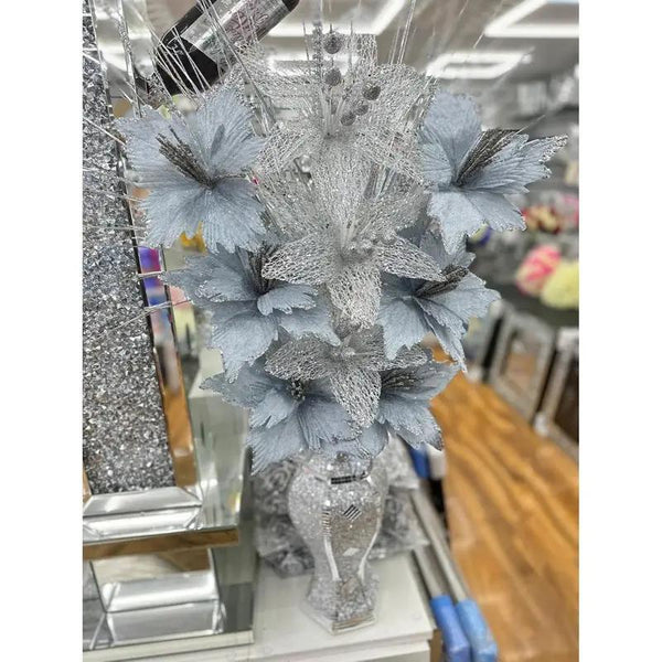 Decorative Artificial Lily Flowers, Silver and White Glitter, Premium Quality Material Silk Blooms, Home Décor 30X15X15CM