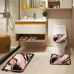 3/4pcs Luxury Pink Black Gilded Marble Bathroom Mats - Non-Slip Soft Flannel Floor Mat with Elegant Marble Pattern, Machine Washable Bath Mat Set for Modern Home Decor, Decorative Mat, Stylish Mat
