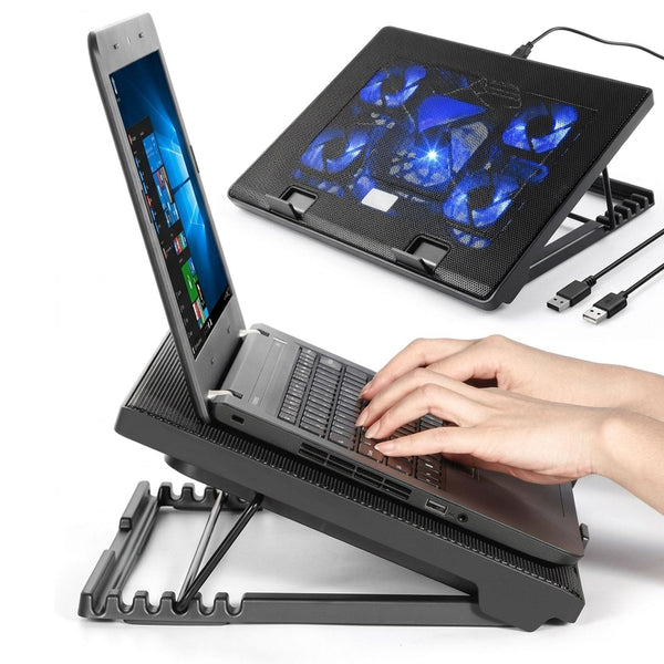 Laptop Cooling Pad 3/5 Fans Adjustable Stand USB Quiet Cooler with LED for 12–17 Inch Notebook