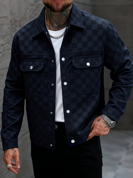 Men's Collared Shirt Thin Jacket Coat Casual Versatile Trendy High-End Workwear Top Checkered Spring/Autumn Shirt Jacket No Lining