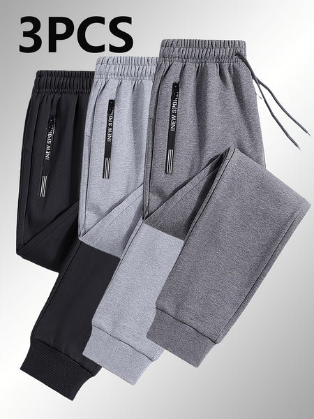 3-Pack Men'S Casual Sports Straight Leg Pants | Loose Fit, Ideal for Gym Training, Holiday Outings, and Outdoor Activities, All-Season, Drawstring Closure, Fiber