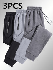 3-Pack Men'S Casual Sports Straight Leg Pants | Loose Fit, Ideal for Gym Training, Holiday Outings, and Outdoor Activities, All-Season, Drawstring Closure, Fiber
