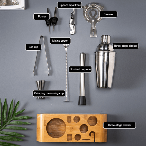 Mixology Bartender Kit - 10-Piece Bar Tool Set with Wooden Stand | Perfect Home Bartending Kit and Martini Cocktail Shaker Set for Housewarming Gift,Home Bar, Party Bar, Bar Cart Decor